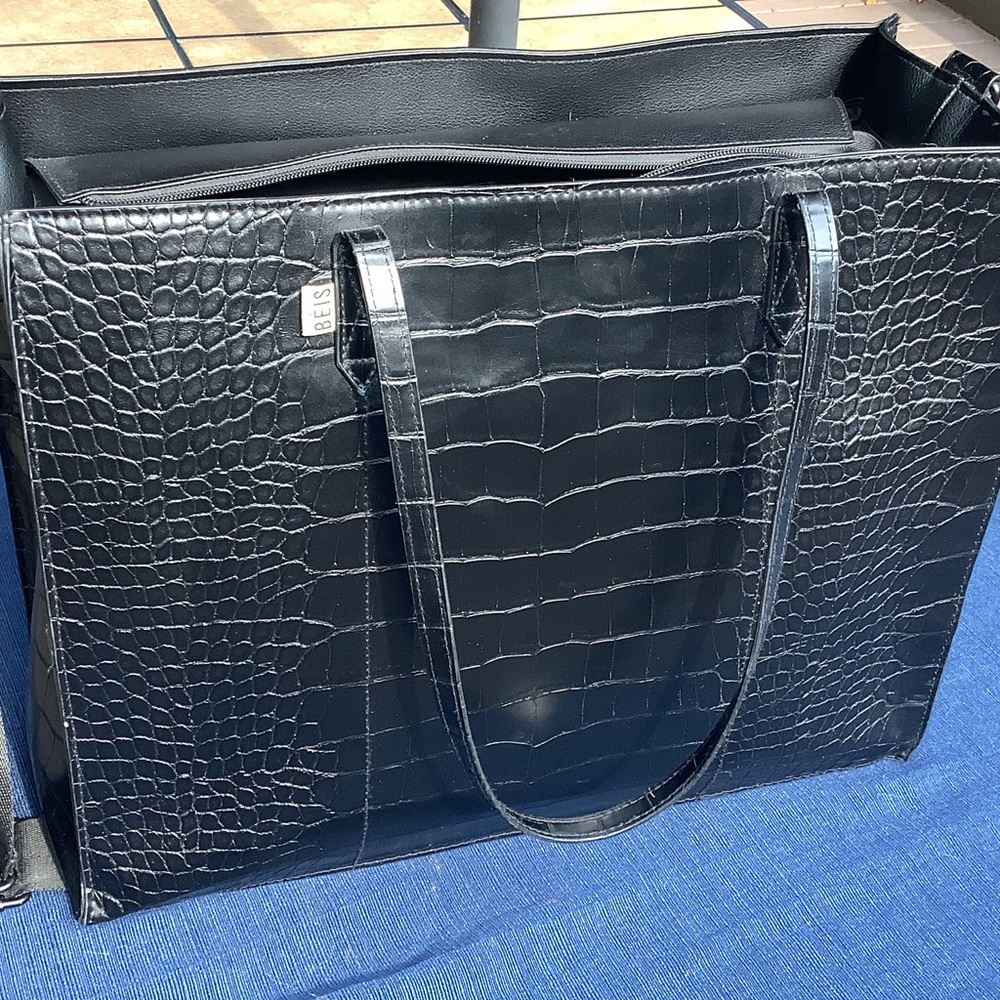 BEIS Black Croc-Embossed Satchel